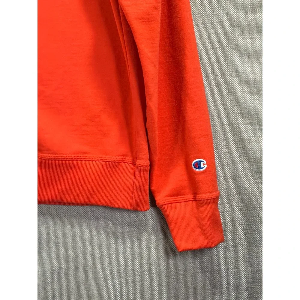 Champion Sweatshirt Mens Large‎ Orange Crewneck Fleece Sleeve Logo Pullover